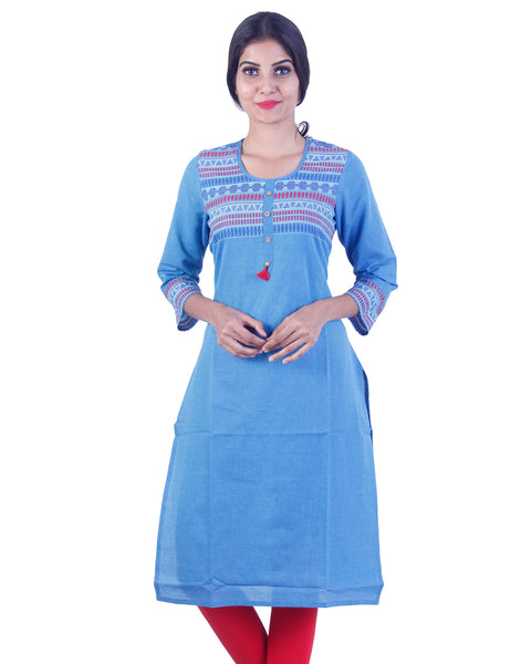 Sky blue Embroidded design straight cut kurta