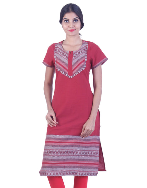 Maroon Embroidded design Straight cut kurta