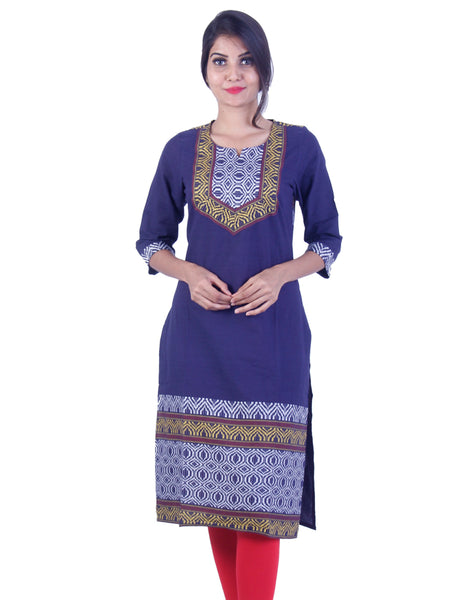 Navy blue Embroidded design Straight cut kurta