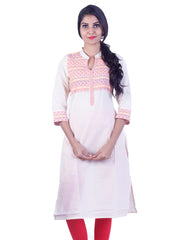 White red printed Straight cut kurta