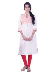 White red printed Straight cut kurta