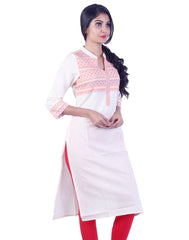 White red printed Straight cut kurta