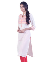 White red printed Straight cut kurta