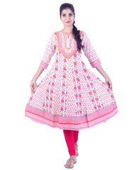 White and Pink rose embroidded anarkali kurta