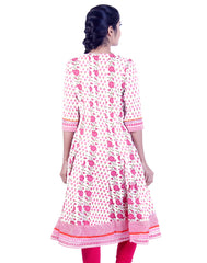 White and Pink rose embroidded anarkali kurta