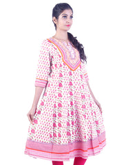 White and Pink rose embroidded anarkali kurta