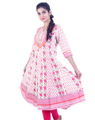 White and Pink rose embroidded anarkali kurta