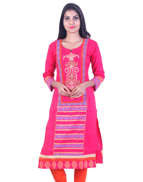 Pink embroidded straight cut kurta