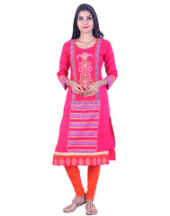 Pink embroidded straight cut kurta