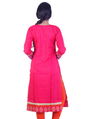 Pink embroidded straight cut kurta