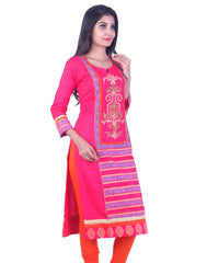 Pink embroidded straight cut kurta