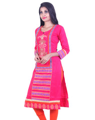 Pink embroidded straight cut kurta