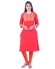 Orange Embroidded design Straight cut kurta