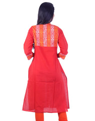 Orange Embroidded design Straight cut kurta