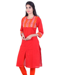 Orange Embroidded design Straight cut kurta