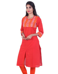 Orange Embroidded design Straight cut kurta