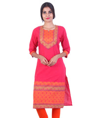 Dark rose Embroidded design straight cut kurta