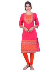 Dark rose Embroidded design straight cut kurta