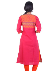 Dark rose Embroidded design straight cut kurta