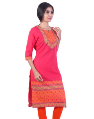 Dark rose Embroidded design straight cut kurta