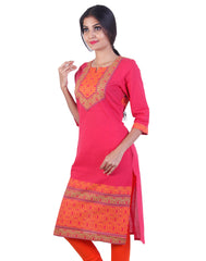 Dark rose Embroidded design straight cut kurta