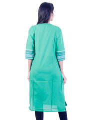 Turquoise Embroidded design Straight cut kurta