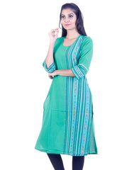 Turquoise Embroidded design Straight cut kurta